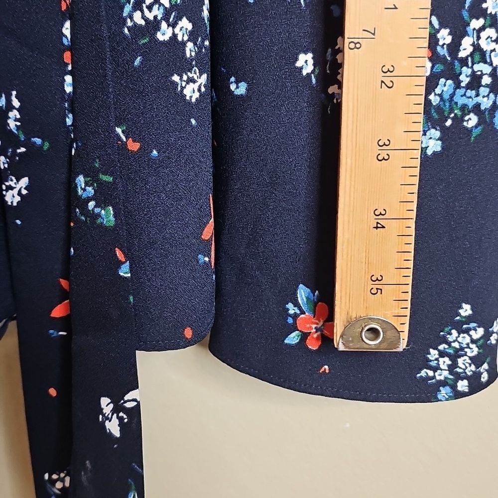 Banana Republic Navy Floral Print Tie Waist Fit N Flare Flutter Sleeve Dress 6 - Picture 6 of 7